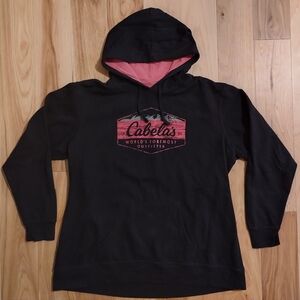 Cabela's black and pink basic hooded pull over sweat shirt